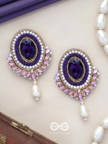 Vilohita - The Purple Elegance - Stones, Dabka And Pearl Drop Hand Embroidered Earrings