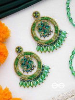 Sauparna- The Elegant Emerald- Stones and Glass Drops Embroidered Earrings