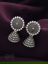 The Silver Sunrays - Oxidised Jhumka Earrings
