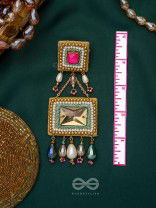 Pushkarini- The Geometric Wonder- Stones and Pearl Drops Embroidered Earrings