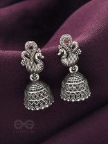 The Prink Peacock- Oxidised Jhumka Earrings