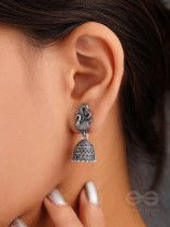 The Prink Peacock- Oxidised Jhumka Earrings
