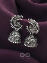 The Sterling Shell- Oxidised Jhumka Earrings