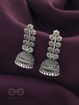 The Flower Branch- Oxidised Jhumka Earrings