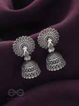The Peacock's Paradise- Oxidised Jhumka Earrings