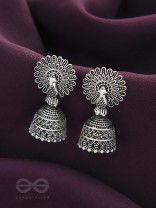 The Peacock's Paradise- Oxidised Jhumka Earrings