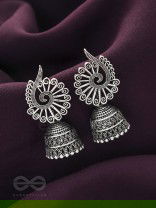 The Peacock Crown- Oxidised Jhumka Earrings