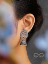 The Peacock Crown- Oxidised Jhumka Earrings