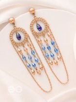 The Sapphire Rain- Golden Embellished Earrings