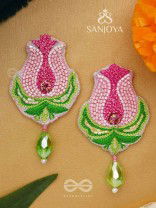 Ambuda- The Lotus Bud- Resham and Glass Drops Embroidered Earrings