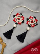 Manikya - The Lovely Ruby - Pearls And Resham Hand Embroidered Earrings