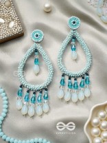 Ashvasya - The Boundless Beauty -  Beads And Glass Drops Hand Embroidered Earrings (Cyan Blue)