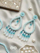 Ashvasya - The Boundless Beauty -  Beads And Glass Drops Hand Embroidered Earrings (Cyan Blue)