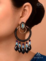Abhineela - The Mysterious Night -  Beads And Glass Drops Hand Embroidered Earrings