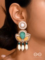 Abja- The Vibrant Lotus- Stones and Pearl Drops Embroidered Earrings