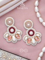 Aartava- The Blooming Flower- Pearl Drops and Glass Drops Embroidered Earrings