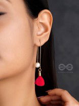 HANGING IN BALANCE PEARL AND FLOWERS NEEDLE EARRINGS- RED