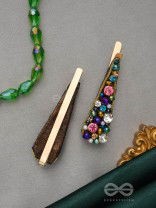 Vasnya- Exquisitely Precious- Stones, Glass Beads and Zari Embroidered Hair Clips