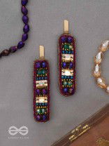 Amaanta- The Night Sky- Stones and Glass Beads Embroidered Hair Clips