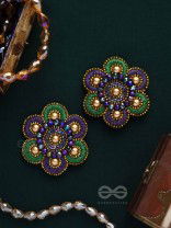 Kuvalaya - The Alluring Waterlily - Dabka, Beads And Cutdana Hand Embroidered Stud Earrings