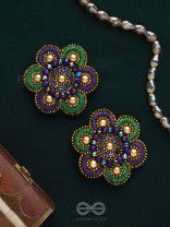 Kuvalaya - The Alluring Waterlily - Dabka, Beads And Cutdana Hand Embroidered Stud Earrings