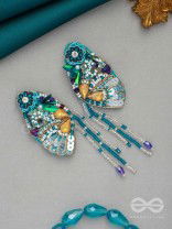 Chelashka- The Magnificent Moth- Stones, Sequins and Beads Embroidered Statement Earrings