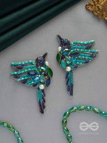 Abhraga - The Beautiful Bird - Stones, Dabka And Beads Hand Embroidered Statement Earrings