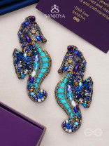 Ashwameen- The Splendid Seahorse- Stones, Sequins and Beads Embroidered Statement Earrings