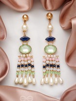 The Emerald Wave- Golden Embellished Earrings