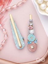 Kelivana - The Pleasant Garden - Stones, Dabka, Pearls And Sequins Hand Embroidered Hair Clips