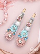 Kelivana - The Pleasant Garden - Stones, Dabka, Pearls And Sequins Hand Embroidered Hair Clips