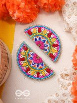 Vrittardha- The Florid Semicircle- Stones, Sequins and Resham Embroidered Stud Earrings