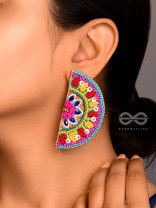 Vrittardha- The Florid Semicircle- Stones, Sequins and Resham Embroidered Stud Earrings
