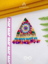 Tryashra - The Vibrant Triangle - Stones, Sequins And Resham Hand Embroidered Earrings