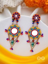 Rashmivat - The Golden Sun - Mirrors, Resham And Beads Hand Embroidered Earrings