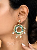 The Emerald Orbits- Golden Embellished  Earrings