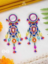 Odyaman - The Vibrant Rainfall - Beads, Resham And Mirrors Hand Embroidered Earrings