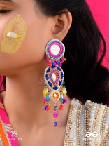 Odyaman - The Vibrant Rainfall - Beads, Resham And Mirrors Hand Embroidered Earrings