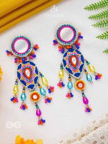 Odyaman - The Vibrant Rainfall - Beads, Resham And Mirrors Hand Embroidered Earrings