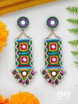 Shalya - The Adorned Arrow - Mirrors, Beads And Resham Hand Embroidered Earrings