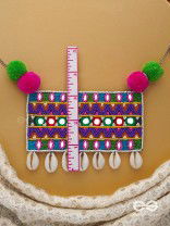 Aastarana - The Stunning Tapestry - Mirrors, Resham And Shells Hand Embroidered Statement Neckpiece