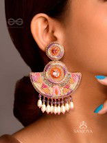 Araka- The Fragrant Garden- Stones, Resham and Pearl Drops Embroidered Earrings