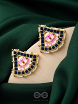 The Lotus Temple- Enamelled Statement Stud Earrings (Indigo Blue)

 