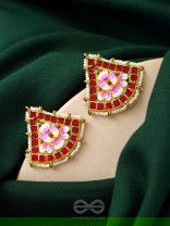 The Lotus Temple- Enamelled Statement Stud Earrings(Scarlet Red)