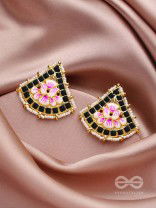 The Lotus Temple- Enamelled Statement Stud Earrings(Midnight Black)