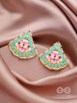 The Lotus Temple- Enamelled Statement Stud Earrings(Arctic Blue)