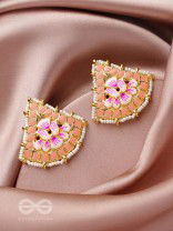 The Lotus Temple- Enamelled Statement Stud Earrings(Blush Pink)