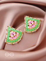 The Lotus Temple- Enamelled Statement Stud Earrings(Lime Green)