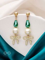 The Bow Bling- Golden Pearl Earrings