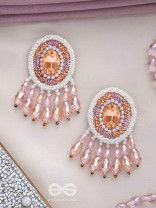 Praatika - The Pink Rose - Stone, Cutdana And Glass Drops Hand Embroidered Earrings